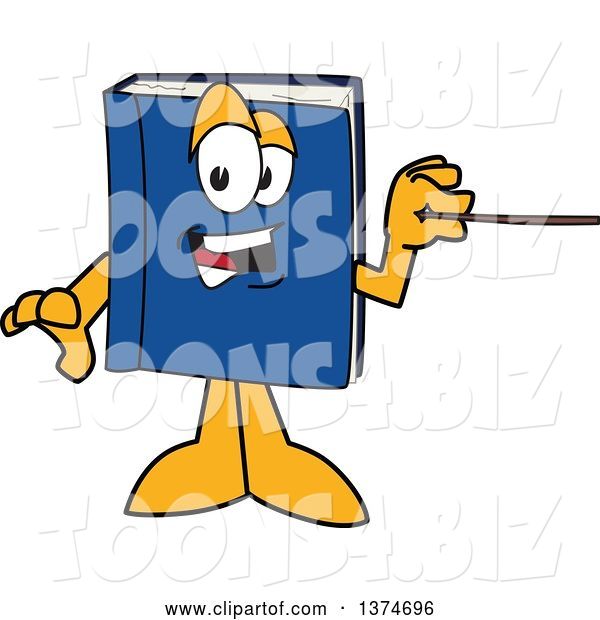 Vector Illustration of a Cartoon Blue Book Mascot Holding a Pointer Stick