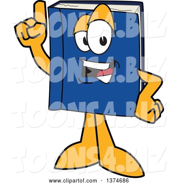 Vector Illustration of a Cartoon Blue Book Mascot Holding up a Finger