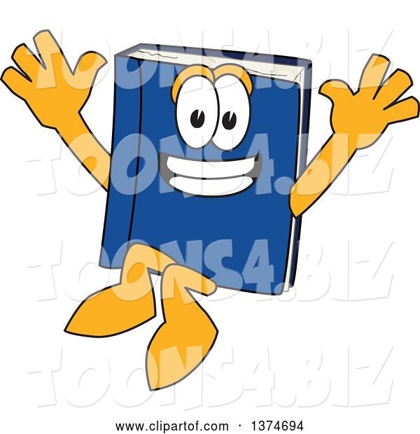 Vector Illustration of a Cartoon Blue Book Mascot Jumping