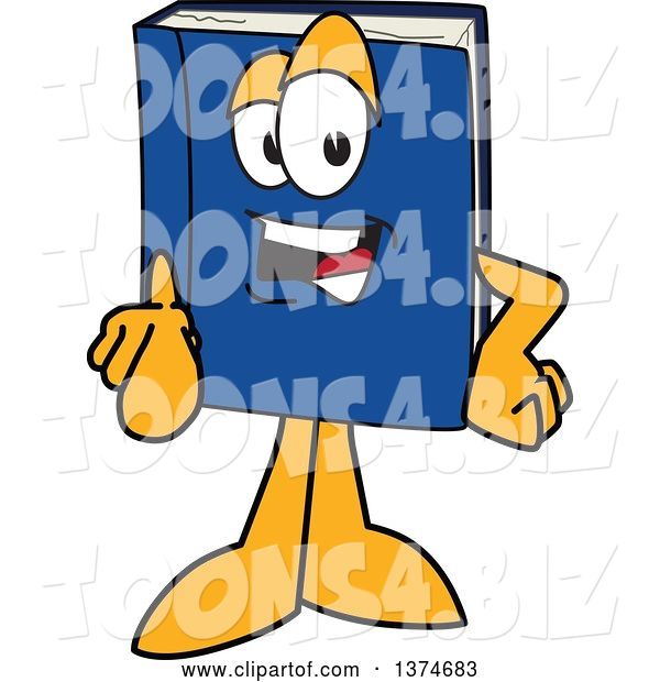 Vector Illustration of a Cartoon Blue Book Mascot Pointing Outwards