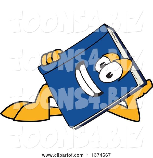 Vector Illustration of a Cartoon Blue Book Mascot Resting on His Side