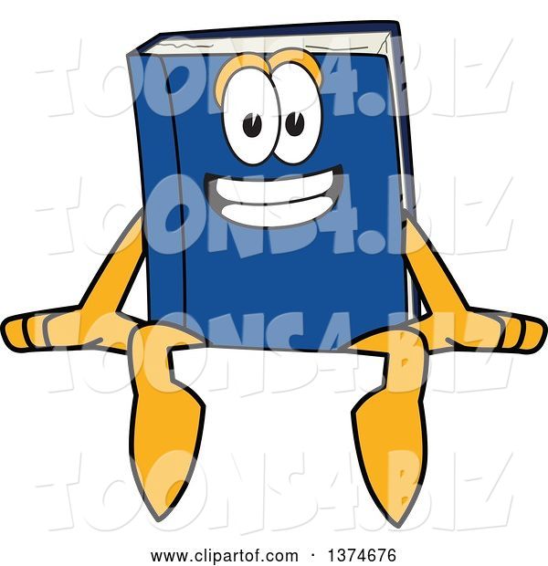 Vector Illustration of a Cartoon Blue Book Mascot Sitting on a Wall or Sign