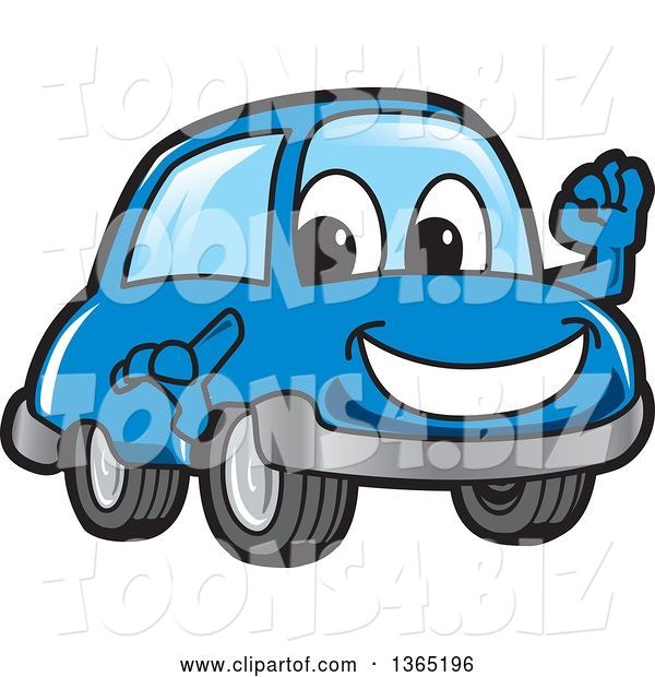 Vector Illustration of a Cartoon Blue Car Mascot Gesturing Ok