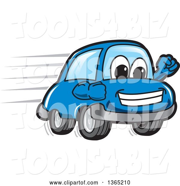 Vector Illustration of a Cartoon Blue Car Mascot Speeding