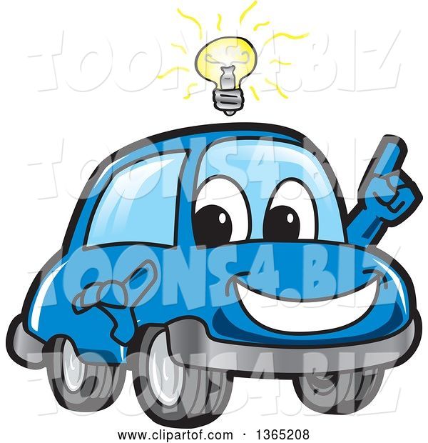 Vector Illustration of a Cartoon Blue Car Mascot with an Idea