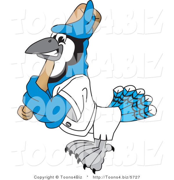 Vector Illustration of a Cartoon Blue Jay Mascot Batting