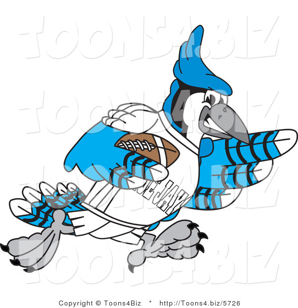 Vector Illustration of a Cartoon Blue Jay Mascot Playing Football
