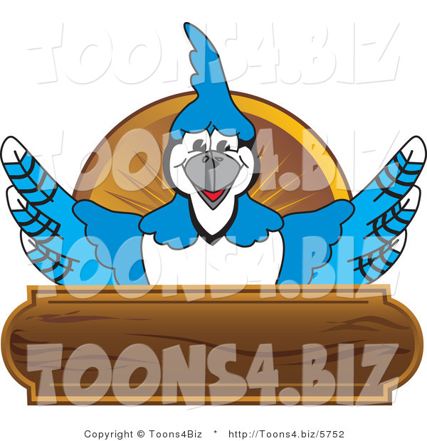 Vector Illustration of a Cartoon Blue Jay Mascot Wood Plaque Logo