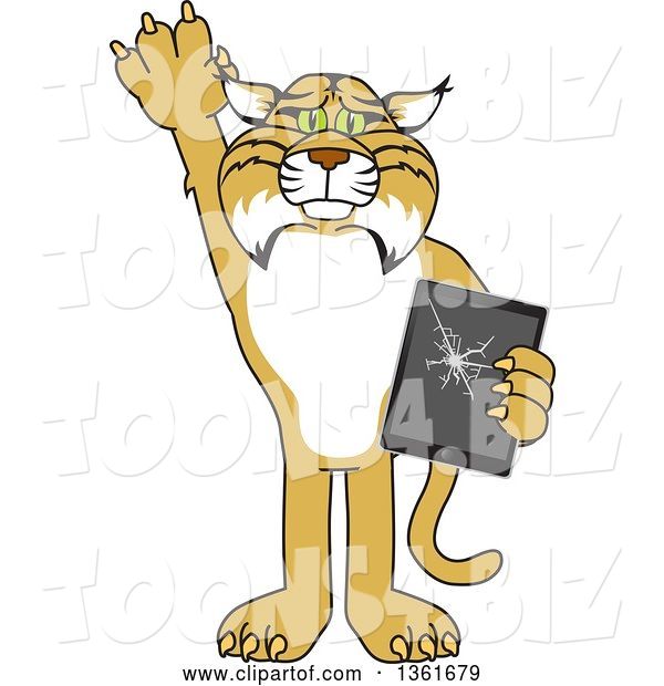Vector Illustration of a Cartoon Bobcat Mascot Confessing to Breaking a Tablet, Symbolizing Integrity