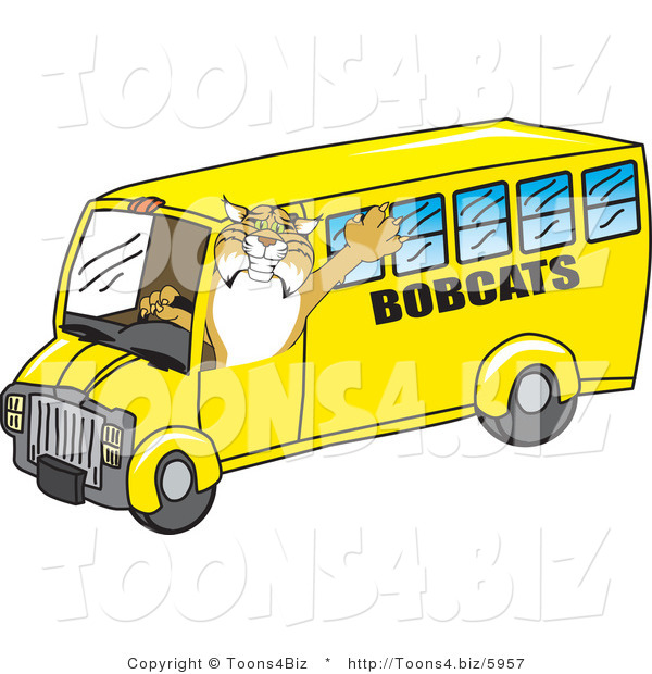 Vector Illustration of a Cartoon Bobcat Mascot Driving a School Bus