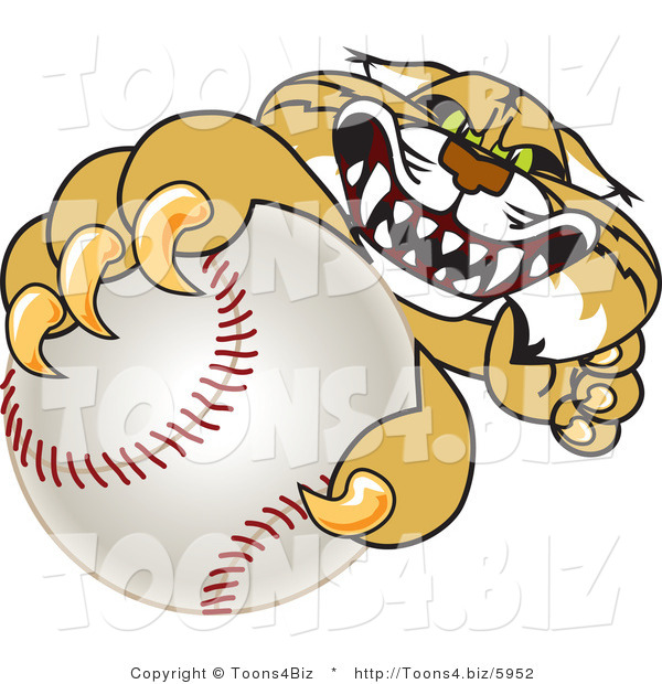 Vector Illustration of a Cartoon Bobcat Mascot Grabbing a Baseball