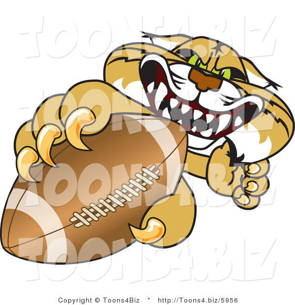 Vector Illustration of a Cartoon Bobcat Mascot Grabbing a Football