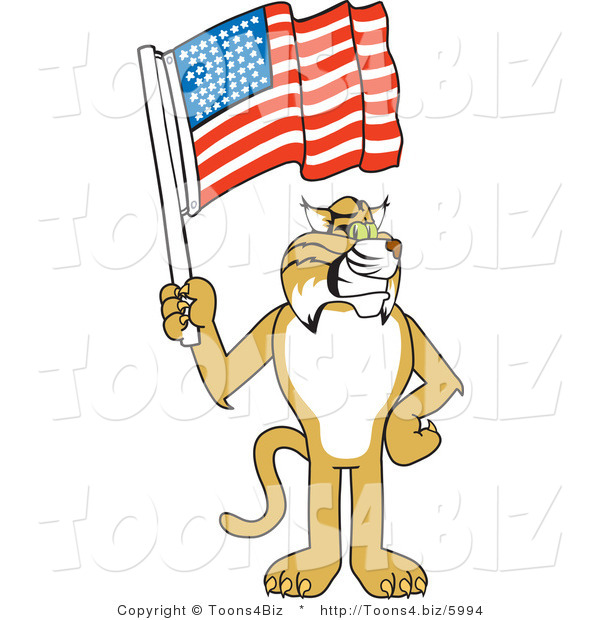 Vector Illustration of a Cartoon Bobcat Mascot Holding a Flag