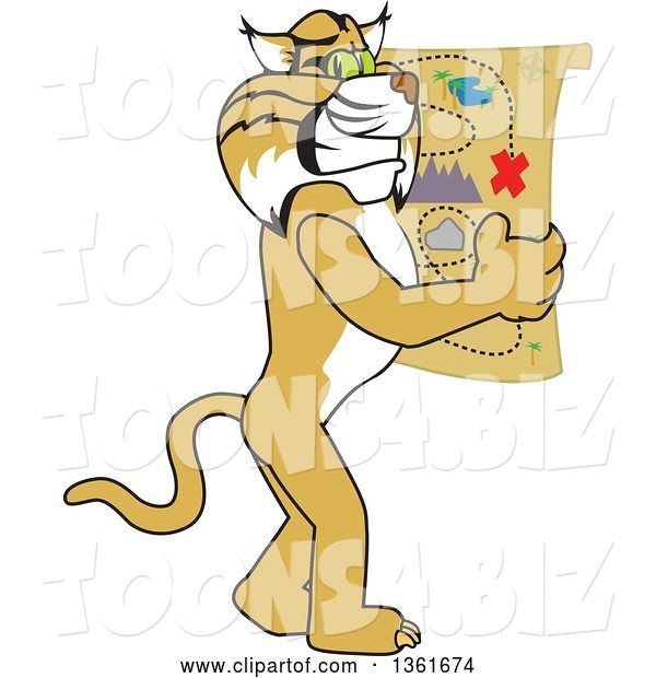 Vector Illustration of a Cartoon Bobcat Mascot Holding a Map, Symbolizing Being Proactive