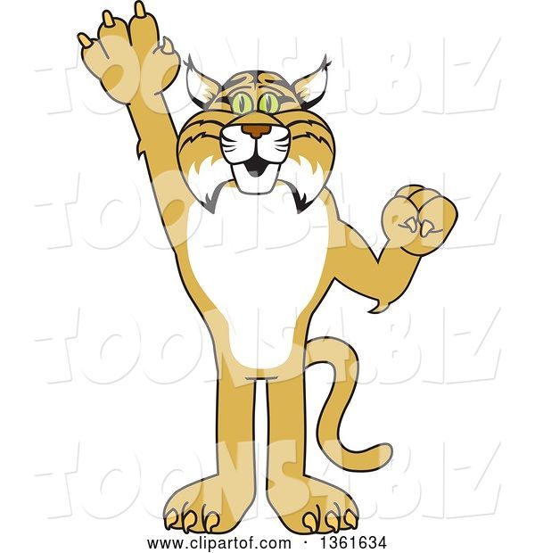 Vector Illustration of a Cartoon Bobcat Mascot Holding up a Hand, Symbolizing Responsibility