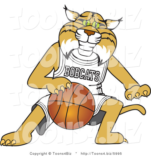 Vector Illustration of a Cartoon Bobcat Mascot Playing Basketball