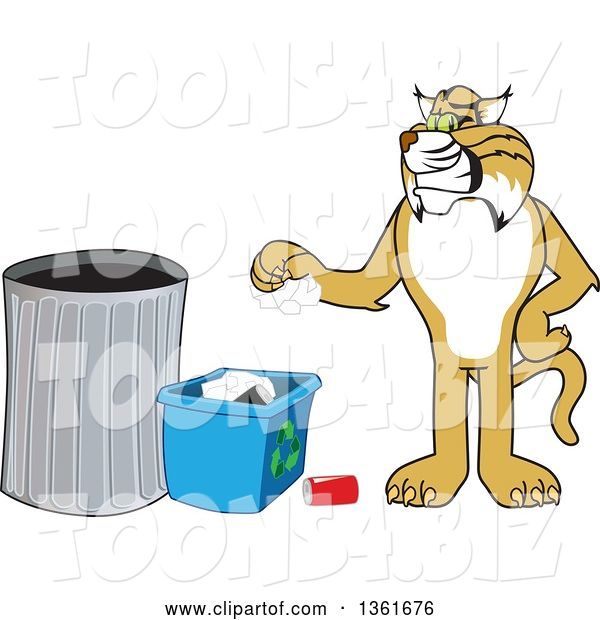 Vector Illustration of a Cartoon Bobcat Mascot Recycling, Symbolizing Integrity