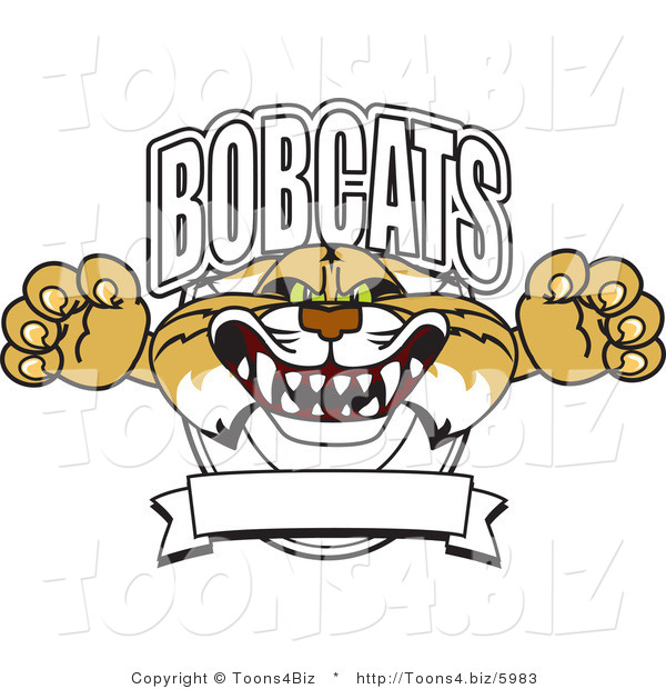 Vector Illustration of a Cartoon Bobcat Mascot School Logo with a Banner