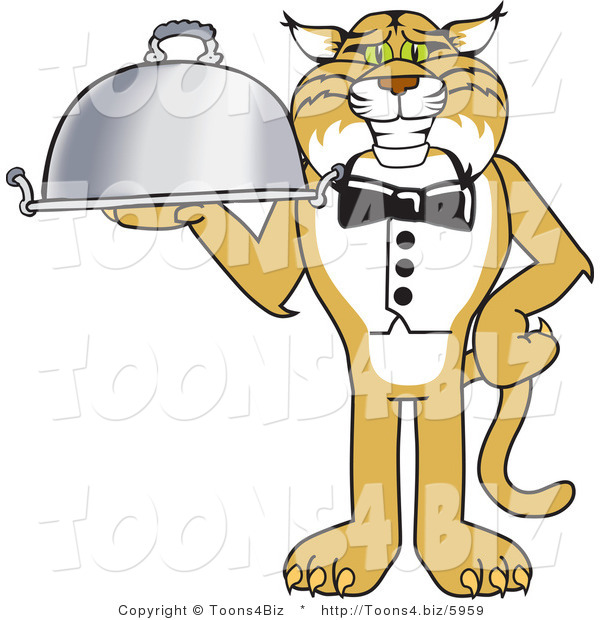 Vector Illustration of a Cartoon Bobcat Mascot Serving a Platter