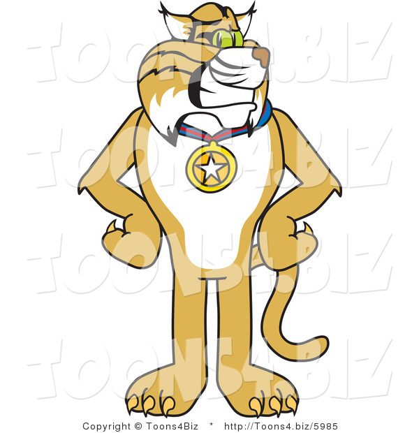 Vector Illustration of a Cartoon Bobcat Mascot Wearing a Medal