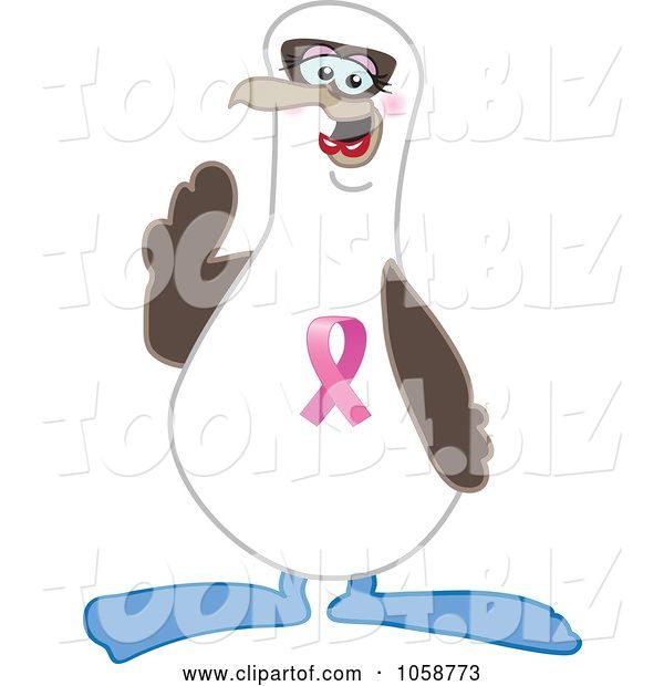Vector Illustration of a Cartoon Boobie Bird Breast Cancer Awareness Mascot Gesturing