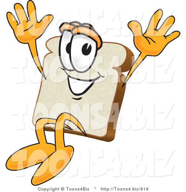 Vector Illustration of a Cartoon Bread Mascot Jumping with Excitement