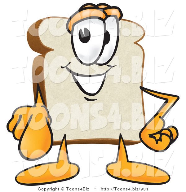 Vector Illustration of a Cartoon Bread Mascot Pointing Outwards at the Viewer