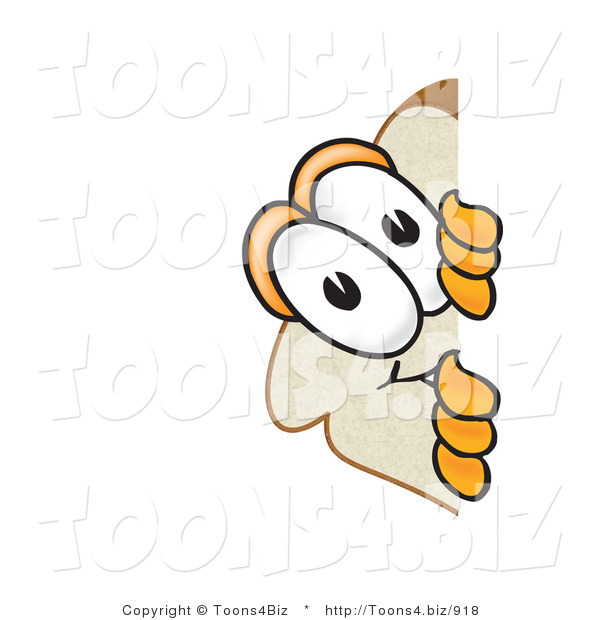 Vector Illustration of a Cartoon Bread Mascot Spying Around a Corner