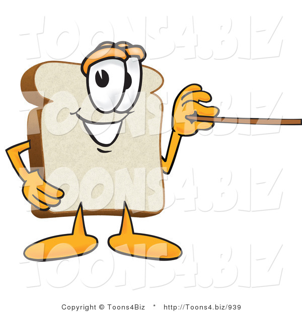 Vector Illustration of a Cartoon Bread Mascot Using a Pointer Stick