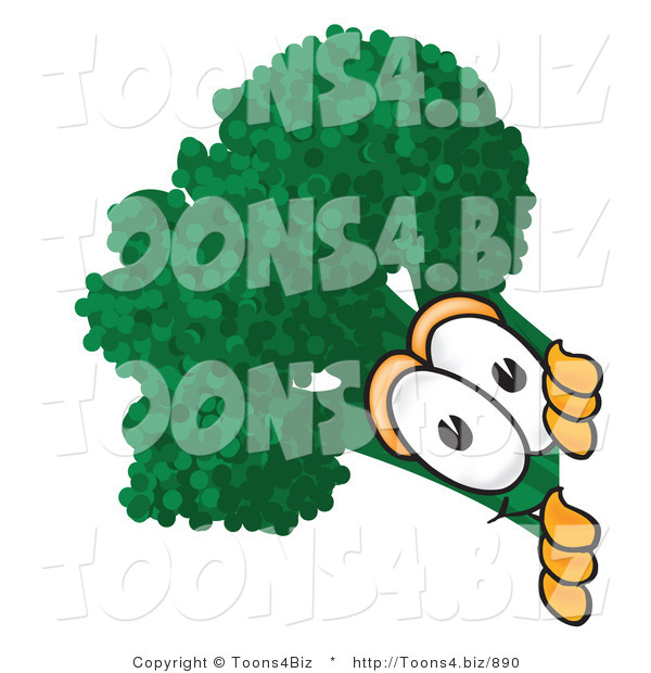 Vector Illustration of a Cartoon Broccoli Mascot Peeking Around a Corner