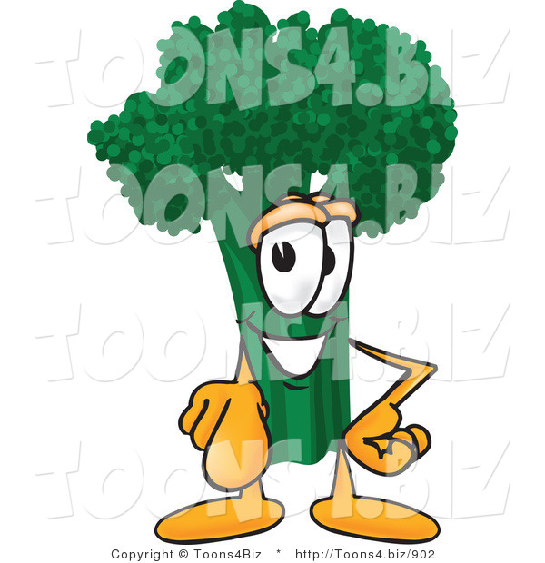 Vector Illustration of a Cartoon Broccoli Mascot Pointing Outwards