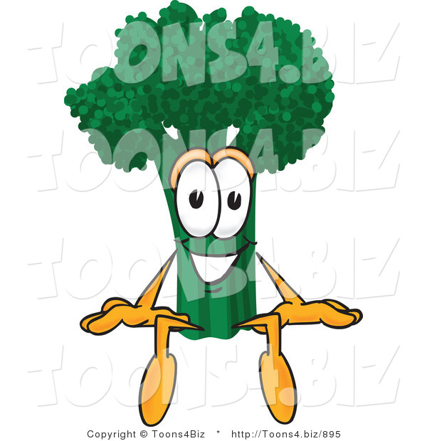Vector Illustration of a Cartoon Broccoli Mascot Sitting