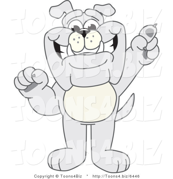 Vector Illustration of a Cartoon Bulldog Mascot Holding One Finger up