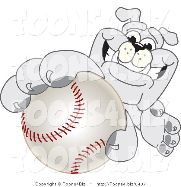 Vector Illustration of a Cartoon Bulldog Mascot Reaching up and Grabbing a Baseball