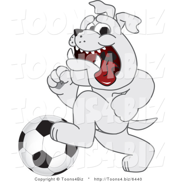 Vector Illustration of a Cartoon Bulldog Mascot Running with a Soccer Ball