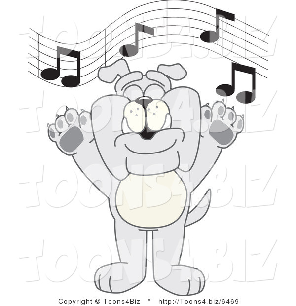 Vector Illustration of a Cartoon Bulldog Mascot Singing in Music Class