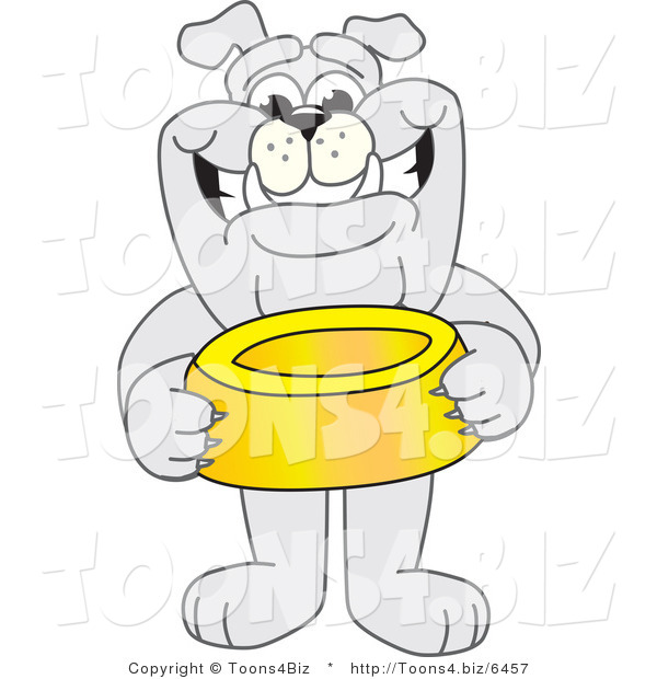 Vector Illustration of a Cartoon Bulldog Mascot Standing and Holding a Dish