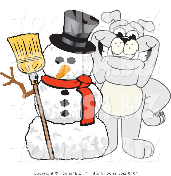 Vector Illustration of a Cartoon Bulldog Mascot with a Christmas Snowman