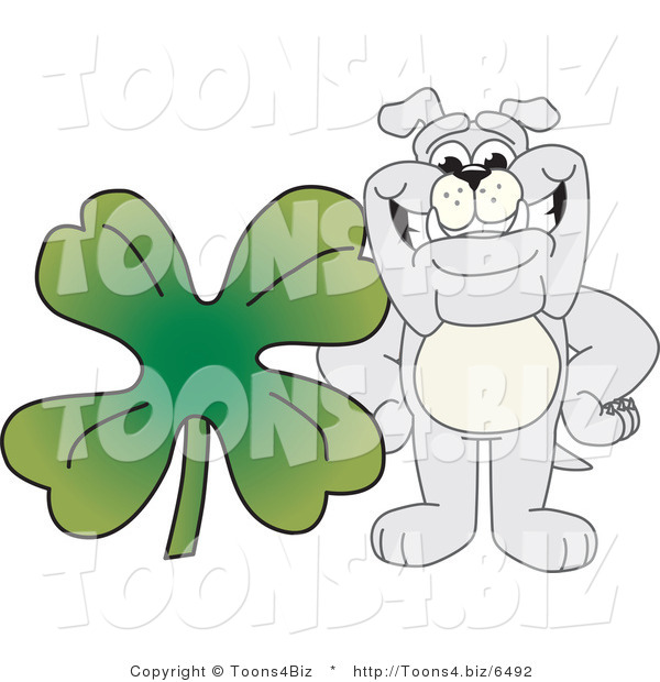Vector Illustration of a Cartoon Bulldog Mascot with a Four Leaf Clover