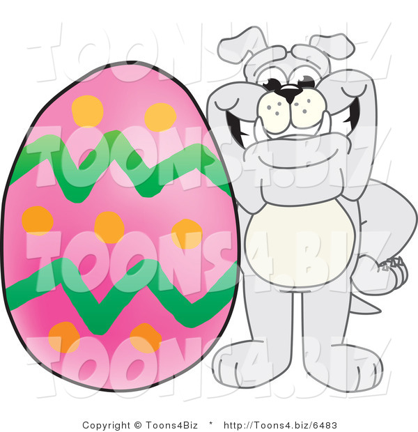 Vector Illustration of a Cartoon Bulldog Mascot with a Giant Easter Egg