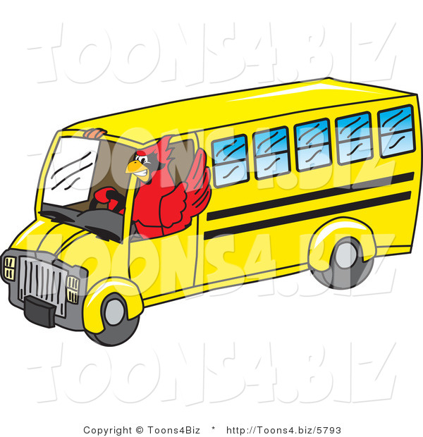 Vector Illustration of a Cartoon Cardinal Mascot Driving a Bus