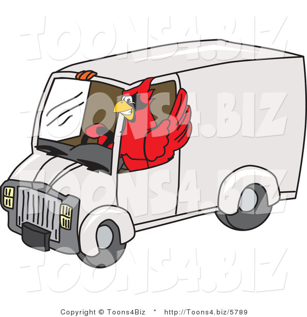 Vector Illustration of a Cartoon Cardinal Mascot Driving a Delivery Van