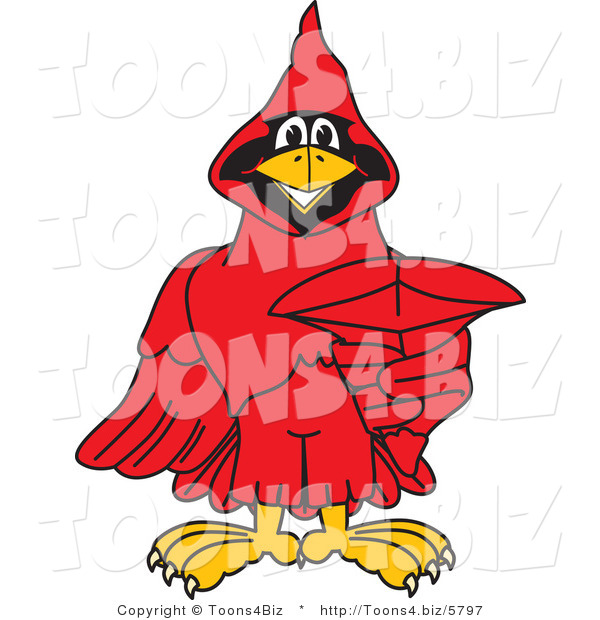 Vector Illustration of a Cartoon Cardinal Mascot Pointing Outwards