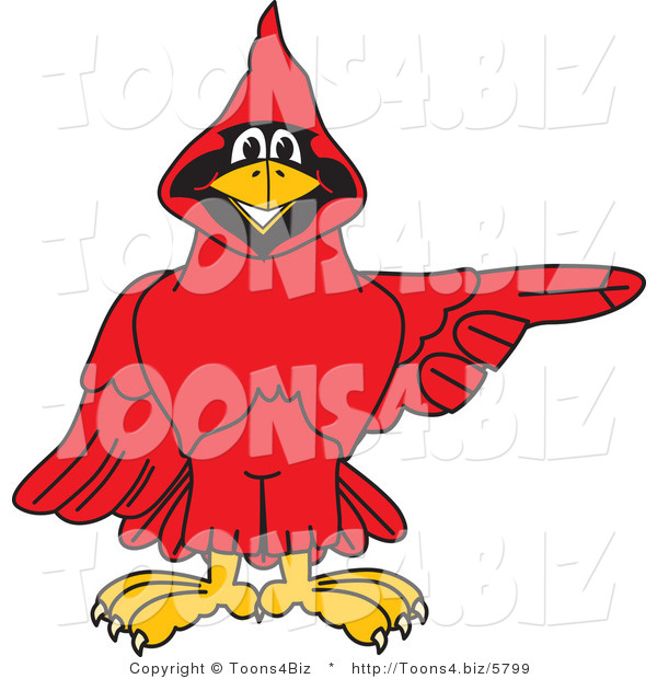 Vector Illustration of a Cartoon Cardinal Mascot Pointing Right