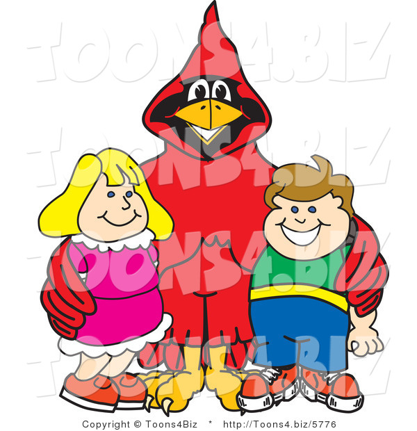 Vector Illustration of a Cartoon Cardinal Mascot with Students