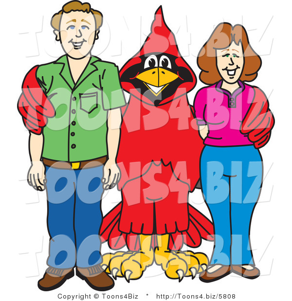 Vector Illustration of a Cartoon Cardinal Mascot with Teachers or Parents