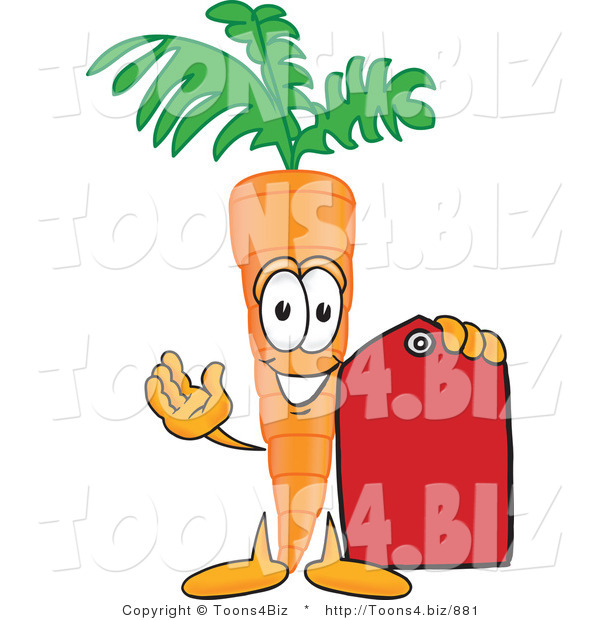Vector Illustration of a Cartoon Carrot Mascot Holding a Red Sales Price Tag