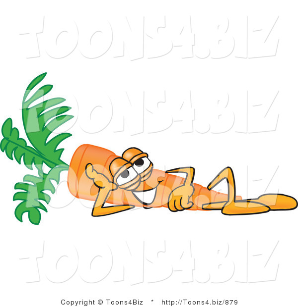 Vector Illustration of a Cartoon Carrot Mascot Relaxing and Resting His Head on His Arm While Lying on His Side