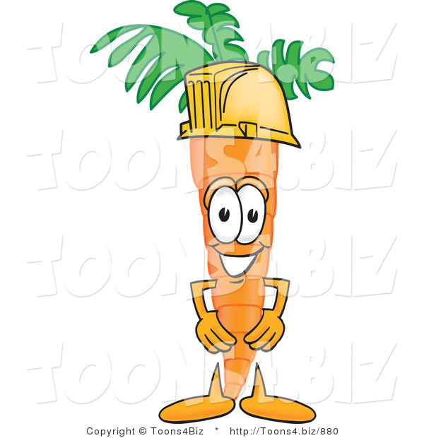 Vector Illustration of a Cartoon Carrot Mascot Wearing a Yellow Hardhat