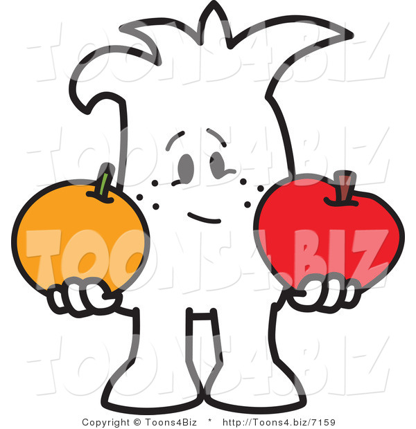 Vector Illustration of a Cartoon Character Outline Comparing Apples to Oranges